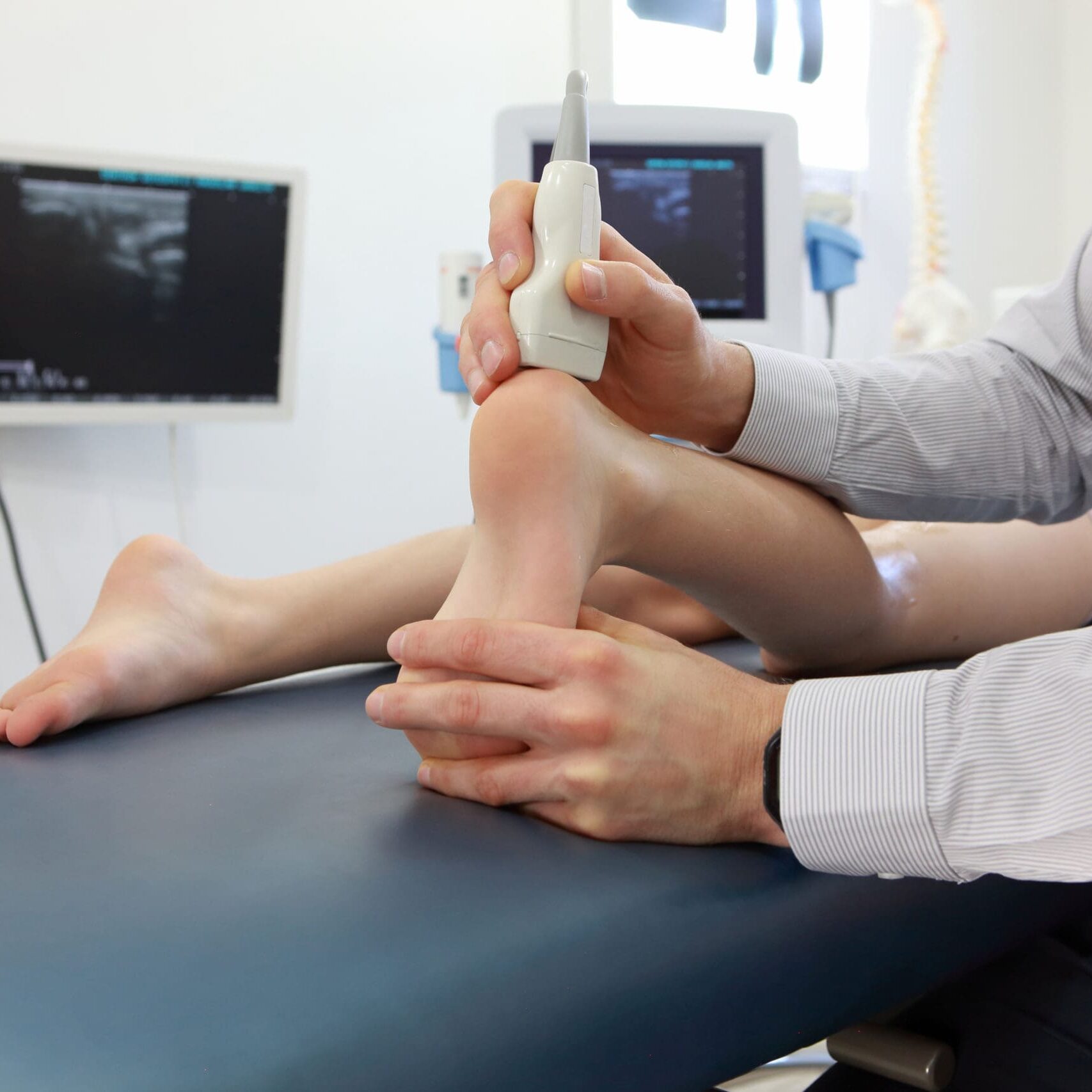 ultrasound of caucasian child's heel - diagnosis